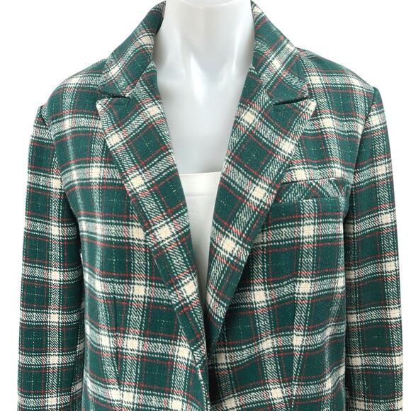 And Now This Women's Green Plaid Checkered Flannel Crop Blazer Coat Jacket Sz M - Picture 3 of 5